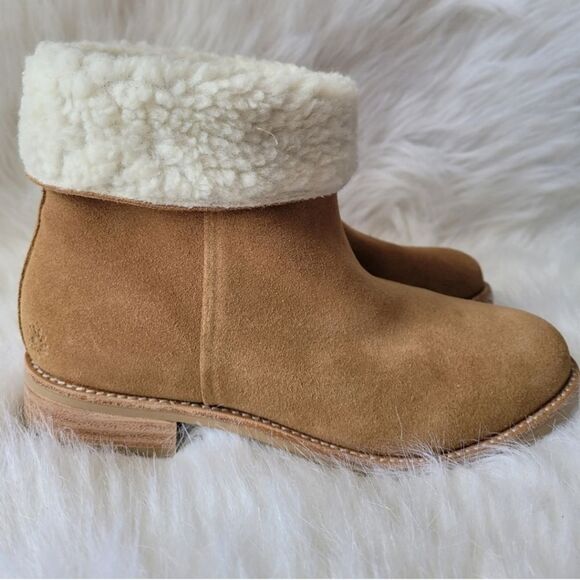 New Jack Rogers Stella Oak Suede Sherpa Winter Heeled Booties Size 7 - Picture 4 of 9